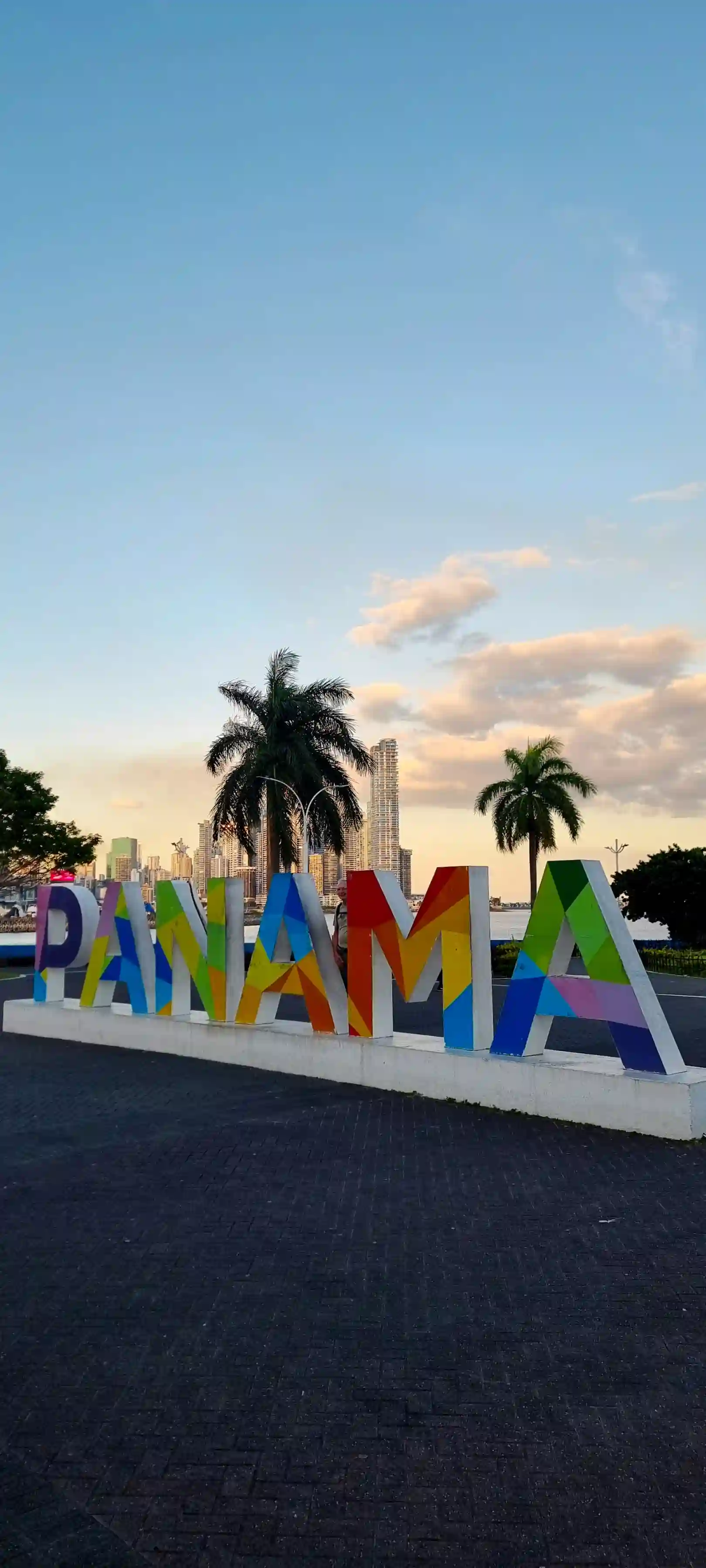 Panama City sign on a waterfront promenade